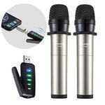 Wireless Microphone for iPhone & Computer, Alvoxcon USB Rechargeable Dual Handheld Mic System for MacBook, PC Laptop, Zoom Meeting, Classroom Teaching, Teacher Podcast, vlog