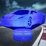 TEUVO 3D Car Night Light for Boys, Dimmable Racing Car Lamp with 16 Colors Changing for Bedroom & Kids Room Decor