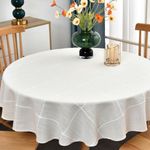 Plenmor Round Table Cloth Heavy Duty Cotton Linen Tablecloth Solid Embroidery Lattice Table Cover Protector for Kitchen Dinning Tabletop Decoration (Beige, Round,135 cm in diamete)