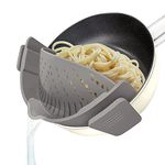 YEVIOR Clip on Strainer for Pots Pan Pasta Strainer, Silicone Food Strainer Hands-Free Pan Strainer, Clip-on Kitchen Food Strainer for Spaghetti, Pasta, Ground Beef Fits All Bowls and Pots - Grey