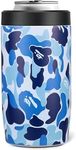4-in-1 Slim Can Cooler Easy to Hold Insulated Beer Can Holder Double-walled Stainless Steel for All 12 Oz Cans (Camouflage Blue)
