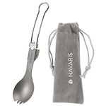 Navaris Titanium & Stainless Steel Spork - Lightweight & Foldable Travel Cutlery - Compact Reusable Fork & Spoon with Locking Mechanism & Carry Bag - Sporks for Camping & Outdoors