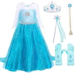 AmzBarley Dress for Toddler Girl Halloween Costumes Princess Birthday Party Dress up with Accessories Blue 5-6 Years