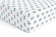 Cotton Baby Crib Fitted Bed Sheets for Cot | Organic Twill Fabric Baby Bedding for New Born, Infants, Toddlers | 52"x28" Pack of 1 | The White Cradle - Blue Bows