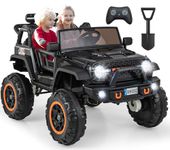 OLAKIDS 24V Ride On Car, 2WD/4WD Switchable 2 Seater Kids' Electric Vehicle Jeep Truck with 20" Wide Seat, 4X550W Power Wheels, Remote Control, Soft Brake, LED Light, Music (Black)
