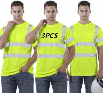 sesafety 3PACK High Visibility Shirts for Men, Class 3 Hi Vis Reflective Construction Shirts for Men with Pocket Safety T Shirts