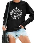 ASTANFY Alice in Wonderland Sweatshirt Women Vintage Mad Hatter Shirt Magic Kingdom Pullover Vacation Long Sleeve Tops, Black, Large