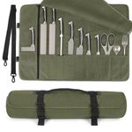 Upgraded Chef Knife Roll Bag, Waterproof Waxed Canvas Knife Case Holds Size Up to 18'', Knives Roll with 11 Slots, Portable Knife Holder with Adjustable Strap for Kitchen Tools