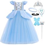 iTVTi Princess Cinderella Costume for Girls Kids Cosplay Dress Carnival Halloween Party Outfit, Blue, 7-8 Years(Tag 150)