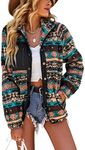 chouyatou Women's Fleece Jacket Tribal Aztec Print Long Sleeve Button Down Shacket Jacket Coats, Black, X-Large