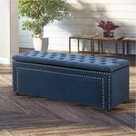 BLACK OAK Sissel Upholstered Storage Bench Sofa Settee Storage Ottoman with Storage (Blue)