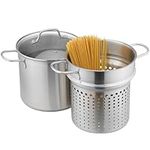 Navaris Stainless Steel Pasta Pot, 5.7 L (6.1 Qt) - Versatile Pot for Pasta, Vegetables and More - Suitable for Induction, Gas, Electric & Oven - Dishwasher Safe