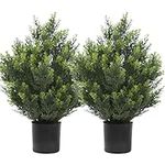 momoplant Cedar Artificial Bush, Faux Shrub, Topiary Artificial Cypress Tree, 2 Packs Fake Trees, Home Decor for Indoor and Outdoor, Faux Plants Outdoor, Artificial Greenery Set,24inch