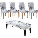 HAOYONG Dining Room Chair Cover Printed Chair Slipcover Washable Parsons Chair Slipcover Removable Seat Protector for Dining Room Hotel Ceremony Restaurant - 4 PCS Chair Cover+1 PC Bench Cover