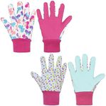 Kids Gardening gloves for age 5-6, age 7-8, 2 Pairs Cotton Garden Gloves for girls boys, Dot & Butterfly & Ladybird Print (Medium (age 7-8), Pink (butterfly + dot))