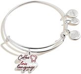 Alex and Ani Expandable Bangle for Women, Coffee is My Love Language Charm, Shiny Silver Finish, 2 to 3.5 in