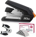 Sivelike Deli Effortless Desktop Stapler, 40-50 Sheet Capacity, One Finger Touch Stapling, Easy to Load Ergonomic Heavy Duty Stapler, Includes 1500 Staples and Staple Remover,Black