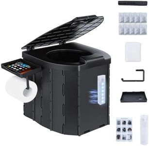 Firiner Portable Folding Toilet with Sensor LED Light, Camping Toilet 440lbs Capacity with Removable Storage Net/Phone Holder/Urine Splash Guard, Compact Outdoor Commode for Car Travel, Hiking