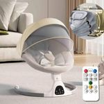 Adjustable Height Electric Baby Swing Rocker, Bluetooth Infant Soothing Swing, 5 Speeds, 5-Point Safety Harness, 3 Seat Positions, 12 Built-in Lullabies, Beige