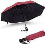 JIGUOOR Compact Travel Umbrella, Strong Windproof Automatic Umbrellas, Folding Lightweight, Portable Anti-UV Umbrella for Rain, One Button Auto Open and Close Women/Men Umbrella, Red