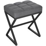 YMYNY Vanity Stool, Linen Footrest Stool, Ottoman Bench with X-Shaped Metal Legs, Makeup Dressing Stool for Vanity, Living Room, Bedroom, Entryway, Hallways 15.74" D×11.81" W×18.11" H Grey UHBD033G