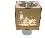 Wooden Ram Mandir Kapoor Burner with Light Wood Karpooram Camphor Kapoor Dani Diffuser Electric Machine Electrical Stand for Home Fragrance