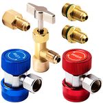 SAVITA Car Air Tool Set, AC R134A Quick Couplers Adapters R134A Can Tap with Tank Adapter for Refrigerant Dispenser 1/4 inch. and 1/2 Inch AC Mount Hose Gauge