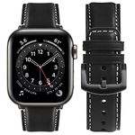 Fullmosa Real Leather Band Compatible with Apple Watch Band 49mm 46mm 45mm 44mm 42mm,YOLA Leather Apple Watch Strap for iWatch Ultra SE Series 10/9/8/7/6/5/4/3/2/1 Men Women, Black+Black