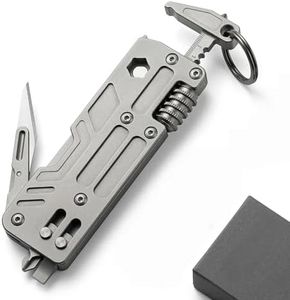 FQJOYL Titanium EDC Multitool 9-in-1 - Car Window Breaker, Wrench, Screwdriver, Vernier caliper,cross/flat screwdriver & folding knife | Lightweight (0.1LB) Gift for Men, Camping & Emergency Tool