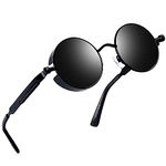 Joopin Polarised Retro Round Sunglasses Steampunk, Vintage 90s Rocking Style Metal Frame Circle Sunglasses for Men Women UV400 Protection