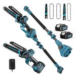 3-in-1 Cordless 6&8 inch Pole Saw & Mini Chainsaw,with 2X 4.0Ah Batteries,Electric Saw fit for Makita 18V,Automatic Oil System, Telescopic with Motor Head 180°, Adjustable Telescopic Pole up to 15FT