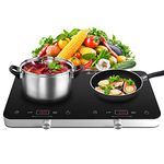 COOKTRON Double Induction Cooktop Burner with Fast Warm-Up Mode, 2800W 2 Induction Burner with 10 Temperature 9 Power Settings, Portable Dual Induction Cooker Cooktop with Child Safety Lock & Time