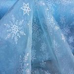 Nortex Mill Plain Blue Organza Fabric with Silver Foil Snowflakes (Per Metre)