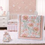 The Peanutshell Floral Crib Bedding Set for Baby Girls, 4pc Organic Cotton Crib Comforter Set, Wildflower Nursery Decor, Pink Mint Green