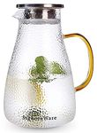 Signora Ware 1.8 Litres Elizabeth Frosted Borosilicate Glass Jug With Steel Lid | Big Water Pitcher With Strong Handle For Water Juice Ice-Tea Milk (1800Ml, Set Of 1, Transparent | Bpa Free)