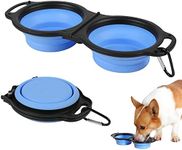 Collapsible Dog Bowls, Portable Travel Pet Feeder Bowl, 2 in 1 Expandable Silicone Pet Food & Water Double Bowl, Cat Feeder Dish with Carabiner for Walking, Traveling, Hiking, Camping