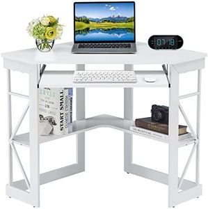 VECELO Corner Desk with Rack (A4 Compatible), Compact, Desk, PC Desk, Keyboard Tray Included, Triangular Corner, Computer Desk, Width 40.9 x Depth 28.0 x Height 29.9 inches (104 x 71 x 76 cm), Storage