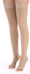 Leotruny Women Men 20-30 mmHg Support Open Toe Thigh High Compression Stockings, C01-Beige, Medium (1 Pair)