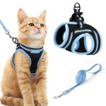 rabbitgoo Cat Harness and Lead Set, Escape Proof Cat Vest with Leash, Soft Comfortable Step-in Kitten Harness, Adjustable and Reflective for Safe Easy Walking, Black & Light Blue, Medium