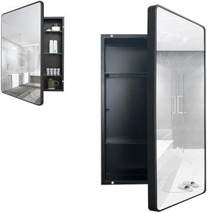 FOMAYKO Farmhouse Black Framed Recessed Mount Bathroom Medicine Cabinet with 16"x26" Mirror, Bathroom Storage Cabinet with Large Space