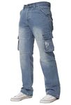 ENZO Mens Designer Cargo Combat Jeans Denim Pants All Waist Sizes (32W x 32L, Light Stonewash)