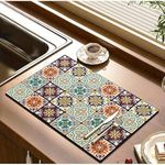 HomeCloud Dish Drying Mat for Kitchen Counter Hide Stain Super Absorbent, Non-Slip, Heat-Resistant, Great for Dishes,Rack Pad, Kitchen Counter, Coffee Maker, Coffee Item (Brown_Multi, 40x50cm)
