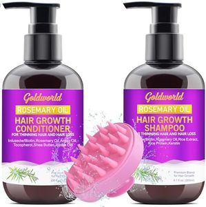 Shampoo and Conditioner Sets for Hair Growth,Sulphate Free Hair Shampoo w/Scalp Massager,Rosemary Oil Biotin Argan Castor Oil Keratin Rice Water Hair Thickening Products for Women Hair Loss Treatment