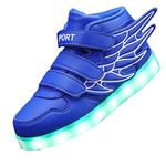 Kid Girl LED Light up Sneaker Athletic Wings Shoe High Student Dance Boot USB Charge (Blue, Numeric_13)