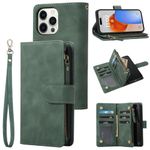 RANYOK Wallet Case for iPhone 15 Pro Max with Card Holder, Premium PU Leather with RFID Blocking Zipper Wallet Wrist Strap Kickstand Protective Case -6.7 Inch (Black Green)