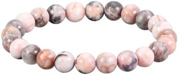 8mm Natural Gemstones Round Beads Energy Power Crystal Chakra Reiki Healing Elastic Stretch Bracelet 7 Inch Unisex (Pink Zebra Jasper)