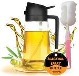 2 in 1 Black Olive Oil Dispenser & Spray Bottle for Cooking with Free Cleaning Brush, 470ml Glass Bottle with Pourer, Ideal for Kitchen, Air Fryer, Salad, Frying, BBQ |Food-Grade, Easy to Clean(Black)