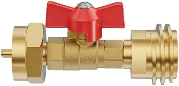 Rushare Upgraded 1lb Propane Tank Adapter with Valve, Propane Adapter 20lb to 1lb Converter, Hook Up Small Propane Tanks When 20lb Ran Out, Solid Brass