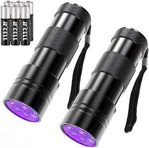 COSOOS 2 Pack UV Flashlights, 12 LED Mini Black Light Flashlight 395nm Handheld Urine Detector Light for Dog/Cat, Dry Stains, Resin Curing, Bed Bug, 6 AAA Batteries Included