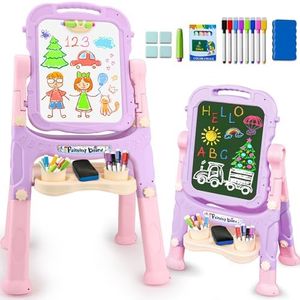Kids Easels for Toddlers 2-4 Double Sided Kids Art Easel with Magnetic White Board Chalk Board Adjustable Stand Drawing Painting Easel Learning Toys 2 3 4 Year Old Girl Birthday Christmas Gifts Pink